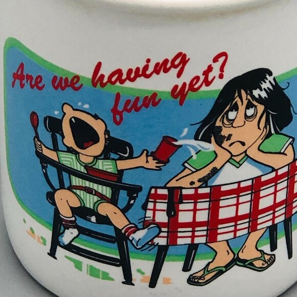 Are We Having Fun Yet Coffee Cup Multi Colored Length 3.5" glass humor READ - Picture 2 of 8